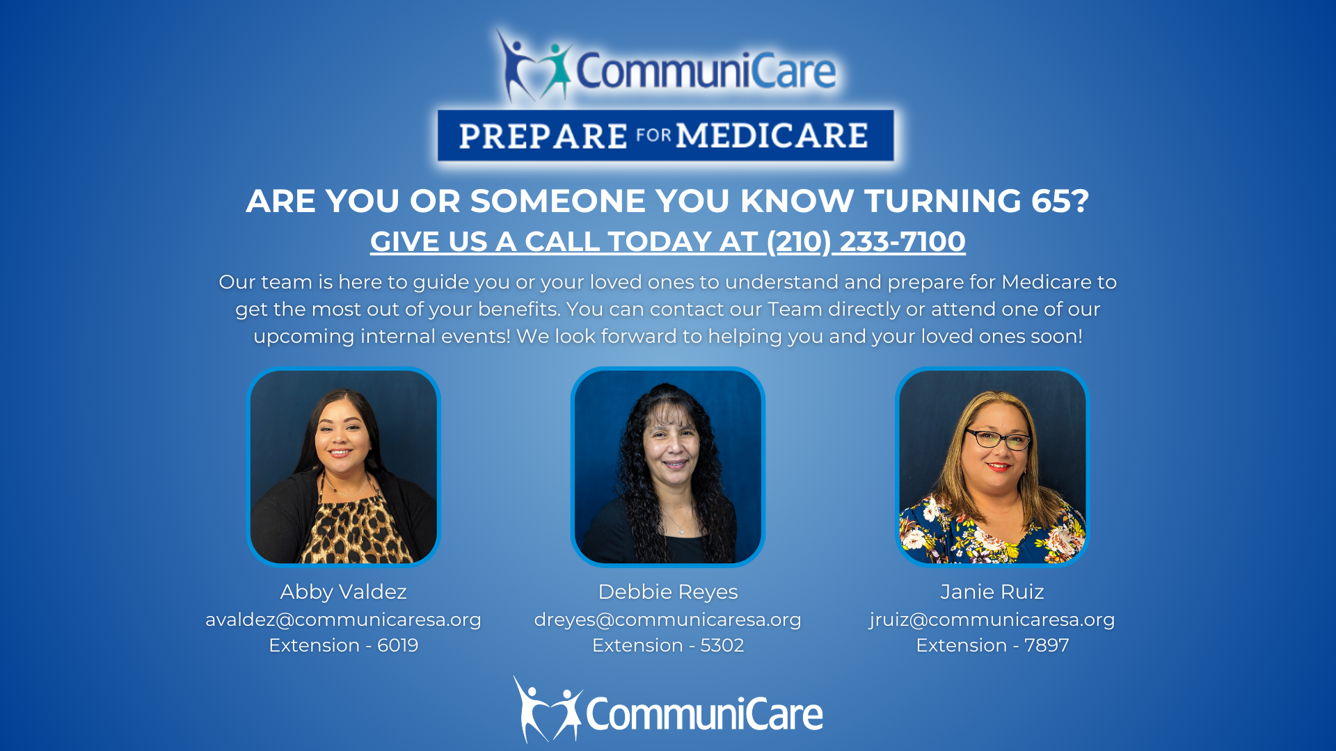 Prepare for Medicare | Are you or someone you know turning 65 years old? Give us a call at (210) 233-7100 for all your Medicare questions or concerns!
