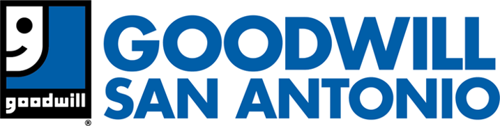 Goodwill San Antonio horizontal logo in blue, black, and white.