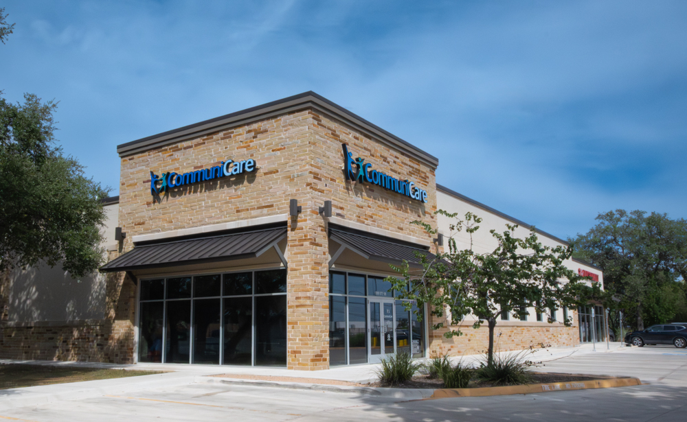 Exterior shot of the CommuniCare Helotes Campus primary care clinic in Helotes, TX. Photo by Matthew Gomez.