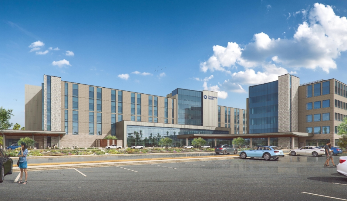 Computer rendering of the University Health Hospital and Retama Campus clinic in Selma, TX.